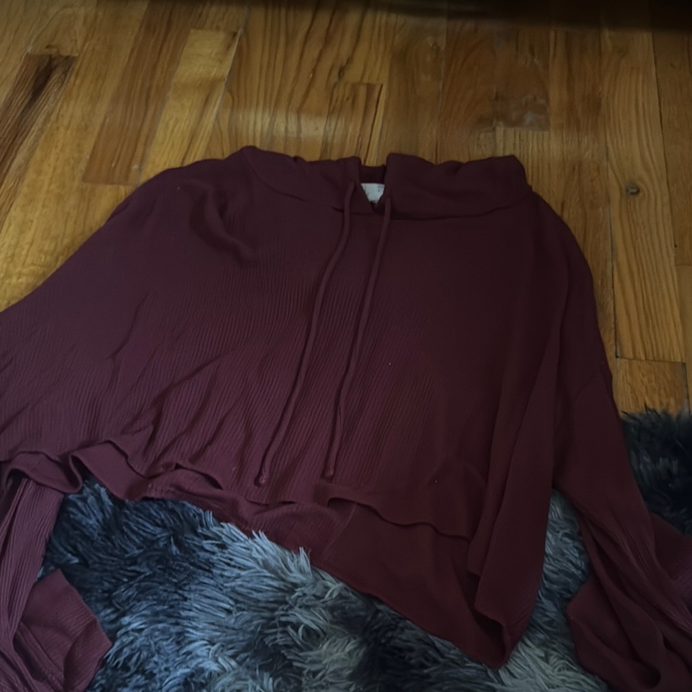 Red Asymmetrical Crop Hoodie
